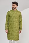 Buy_Kasbah_Green Silk Embroidery Chikankari Geometric Work Kurta Set _Online_at_Aza_Fashions