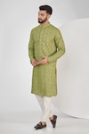 Buy_Kasbah_Green Silk Embroidery Chikankari Floral Work Kurta_at_Aza_Fashions