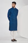 Buy_Kasbah_Blue Silk Embroidery Sequin Swirl Chikankari Work Kurta Set _at_Aza_Fashions