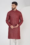 Buy_Kasbah_Maroon Silk Embroidery Sequin Chikankari And Work Kurta Set _Online_at_Aza_Fashions