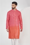 Buy_Kasbah_Pink Georgette Embroidery Mirror Ombre Effect Work Kurta_Online_at_Aza_Fashions