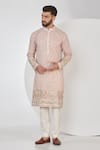 Buy_Kasbah_Pink Georgette Embroidered Sequin Floral Thread Kurta_at_Aza_Fashions