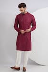 Buy_Kasbah_Maroon Silk Embroidered Thread Wave Kurta_at_Aza_Fashions