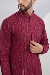 Buy_Kasbah_Maroon Silk Embroidered Thread Wave Kurta_Online_at_Aza_Fashions
