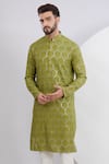 Kasbah_Green Silk Embroidered Thread Kurta _Online_at_Aza_Fashions