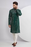 Buy_Kasbah_Green Georgette Embroidered Thread Mirrorwork Embellished Kurta _at_Aza_Fashions