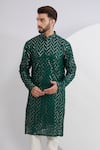 Kasbah_Green Georgette Embroidered Thread Mirrorwork Embellished Kurta _Online_at_Aza_Fashions