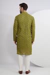 Shop_Kasbah_Green Georgette Embroidered Thread Floral Geometric Kurta _at_Aza_Fashions