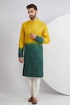 Buy_Kasbah_Yellow Silk Embroidered Thread Rosette Ombre Kurta _at_Aza_Fashions