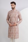 Kasbah_Peach Georgette Embroidered Thread Botanic Kurta _Online_at_Aza_Fashions