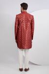 Shop_Kasbah_Maroon Silk Metallic Thread Leather Patchwork Sherwani Set _at_Aza_Fashions