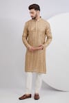 Buy_Kasbah_Beige Georgette Embroidered Thread Stripe Kurta_at_Aza_Fashions