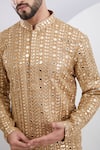 Buy_Kasbah_Beige Georgette Embroidered Thread Stripe Kurta_Online_at_Aza_Fashions