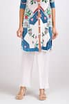 Crimp_White 100% Polyester Printed Floral Mandarin Nile Textured Tunic With Pant _Online_at_Aza_Fashions