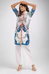 Shop_Crimp_White 100% Polyester Printed Floral Mandarin Nile Textured Tunic With Pant _Online_at_Aza_Fashions