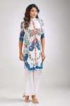 Shop_Crimp_White 100% Polyester Printed Floral Mandarin Nile Textured Tunic With Pant _at_Aza_Fashions