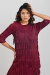 Buy_Crimp_Red 100% Polyester Textured Round Seirra Fringed Dress _Online_at_Aza_Fashions