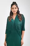 Buy_Crimp_Emerald Green 100% Polyester Textured V-neck Neo Sophie Draped Dress _Online_at_Aza_Fashions