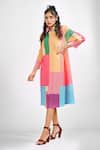 Buy_Crimp_Multi Color 100% Polyester Textured Shirt Collar Lexyn Print Dress _at_Aza_Fashions