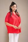 Buy_Crimp_Red Polyester Collared Mynx Plain Textured Shirt _at_Aza_Fashions