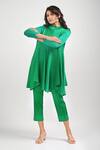 Crimp_Emerald Green Polyester Collared Savanah Textured Tunic With Pant _Online_at_Aza_Fashions