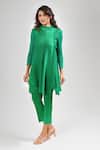 Shop_Crimp_Emerald Green Polyester Collared Savanah Textured Tunic With Pant _at_Aza_Fashions