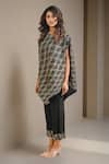 Crimp_Black 100% Polyester Textured Checkered Selene Print Tunic With Pant _Online_at_Aza_Fashions