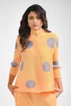 Crimp_Yellow 100% Polyester Textured Dot Band Collar Rosette Print Shirt With Pant _Online_at_Aza_Fashions