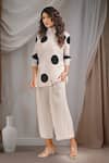 Shop_Crimp_White Polyester Bandeau Neck Rosette Printed Textured Shirt With Pant _at_Aza_Fashions