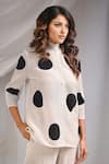 Buy_Crimp_White Polyester Bandeau Neck Rosette Printed Textured Shirt With Pant _Online_at_Aza_Fashions
