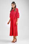 Shop_Crimp_Maroon Polyester Ruffles V-neck Platina Textured Fringed Dress _at_Aza_Fashions