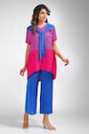 Buy_Crimp_Pink 100% Polyester Textured Stripe V-neck Elite Pattern Top With Pant _at_Aza_Fashions