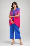 Crimp_Pink 100% Polyester Textured Stripe V-neck Elite Pattern Top With Pant _Online_at_Aza_Fashions