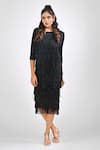 Crimp_Black 100% Polyester Textured Round Seirra Layered Fringe Dress _Online_at_Aza_Fashions