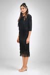 Shop_Crimp_Black 100% Polyester Textured Round Seirra Layered Fringe Dress _at_Aza_Fashions