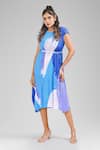 Shop_Crimp_Blue 100% Polyester Textured Abstract Gradient Round Lira Print Dress _at_Aza_Fashions