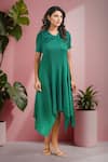 Buy_Crimp_Emerald Green 100% Polyester Textured Round Suki Asymmetric Dress _at_Aza_Fashions