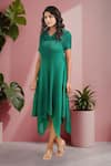 Crimp_Emerald Green 100% Polyester Textured Round Suki Asymmetric Dress _Online_at_Aza_Fashions