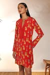 Shop_Masaba_Crepe Silk Printed Small Tangy Notched Mini Dress_Online_at_Aza_Fashions
