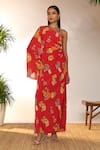 Buy_Masaba_Red Crepe Silk Printed Tangy One Shoulder Kaftan Dress_at_Aza_Fashions