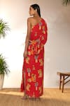 Shop_Masaba_Red Crepe Silk Printed Tangy One Shoulder Kaftan Dress_at_Aza_Fashions