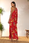 Shop_Masaba_Red Crepe Silk Printed Tangy One Shoulder Kaftan Dress_Online_at_Aza_Fashions