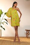 Buy_Masaba_Green Georgette Printed Tangy One Shoulder Mini Dress_at_Aza_Fashions