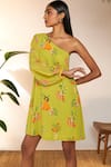 Buy_Masaba_Green Georgette Printed Tangy One Shoulder Mini Dress_Online_at_Aza_Fashions