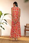 Shop_Masaba_Red Georgette Printed Checkmate Band Neck Maxi Dress _at_Aza_Fashions