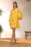 Buy_Masaba_Yellow Crepe Silk Printed Tangy Shirt Collar Mini Dress_at_Aza_Fashions