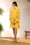 Shop_Masaba_Yellow Crepe Silk Printed Tangy Shirt Collar Mini Dress_at_Aza_Fashions
