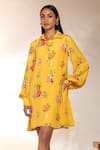 Masaba_Yellow Crepe Silk Printed Tangy Shirt Collar Mini Dress_Online_at_Aza_Fashions