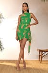 Buy_Masaba_Green Georgette Printed Tangy Zero Neck Mini Wrap Dress_at_Aza_Fashions
