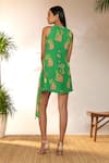 Shop_Masaba_Green Georgette Printed Tangy Zero Neck Mini Wrap Dress_at_Aza_Fashions
